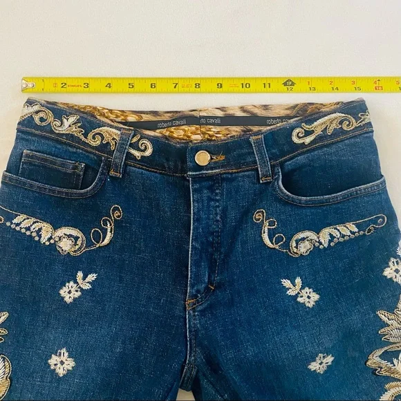 Y2K Roberto Cavalli RARE Metallic Embroidered Floral Print Vintage Denim Jeans